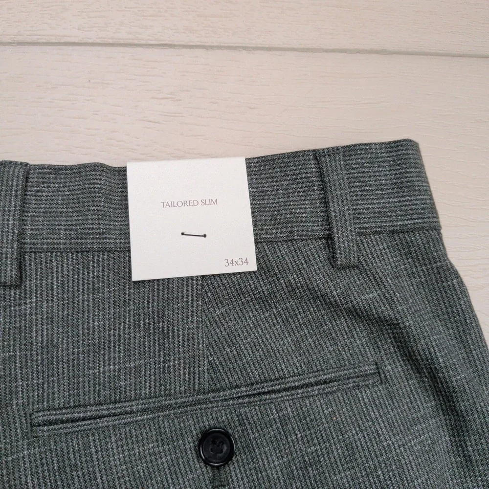 NEW Banana Republic Slim Wrinkle Resistant Dress Pants Mens 34x34‎ Gray Stretch